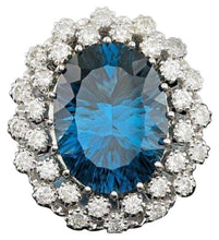 Load image into Gallery viewer, 12.40 Carats Natural Blue Topaz and Diamond 14K Solid White Gold Ring