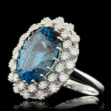 Load image into Gallery viewer, 12.40 Carats Natural Blue Topaz and Diamond 14K Solid White Gold Ring