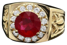 Load image into Gallery viewer, 4.50 Carats Natural Red Ruby and Diamond 14K Solid Yellow Gold Men's Ring
