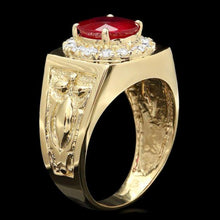 Load image into Gallery viewer, 4.50 Carats Natural Red Ruby and Diamond 14K Solid Yellow Gold Men's Ring