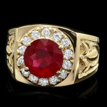 Load image into Gallery viewer, 4.50 Carats Natural Red Ruby and Diamond 14K Solid Yellow Gold Men's Ring