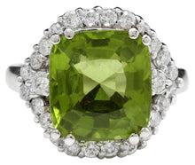 Load image into Gallery viewer, 9.30 Carats Natural Very Nice Looking Peridot and Diamond 14K Solid White Gold Ring