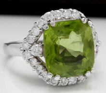Load image into Gallery viewer, 9.30 Carats Natural Very Nice Looking Peridot and Diamond 14K Solid White Gold Ring
