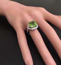 Load image into Gallery viewer, 9.30 Carats Natural Very Nice Looking Peridot and Diamond 14K Solid White Gold Ring