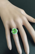 Load image into Gallery viewer, 9.30 Carats Natural Very Nice Looking Peridot and Diamond 14K Solid White Gold Ring