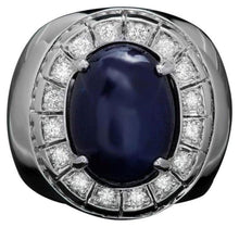 Load image into Gallery viewer, 15.00 Carats Natural Blue Sapphire &amp; Diamond 14K Solid White Gold Men's Ring