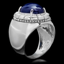 Load image into Gallery viewer, 15.00 Carats Natural Blue Sapphire &amp; Diamond 14K Solid White Gold Men's Ring