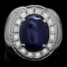 Load image into Gallery viewer, 15.00 Carats Natural Blue Sapphire &amp; Diamond 14K Solid White Gold Men's Ring