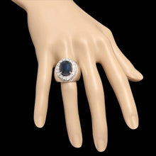 Load image into Gallery viewer, 15.00 Carats Natural Blue Sapphire &amp; Diamond 14K Solid White Gold Men's Ring