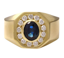 Load image into Gallery viewer, 2.35 Carats Natural Diamond &amp; Blue Sapphire 14K Solid Yellow Gold Men's Ring
