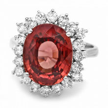 Load image into Gallery viewer, 10.00 Carats Natural Red Zircon and Diamond 14K Solid White Gold Ring