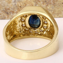 Load image into Gallery viewer, 2.35 Carats Natural Diamond &amp; Blue Sapphire 14K Solid Yellow Gold Men's Ring