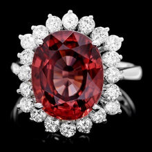 Load image into Gallery viewer, 10.00 Carats Natural Red Zircon and Diamond 14K Solid White Gold Ring