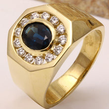 Load image into Gallery viewer, 2.35 Carats Natural Diamond &amp; Blue Sapphire 14K Solid Yellow Gold Men's Ring