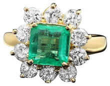 Load image into Gallery viewer, 3.40ct Natural Emerald &amp; Diamond 14k Solid Yellow Gold Ring