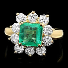 Load image into Gallery viewer, 3.40ct Natural Emerald &amp; Diamond 14k Solid Yellow Gold Ring