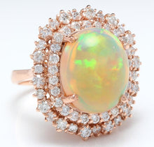 Load image into Gallery viewer, 8.50 Carats Natural Impressive Ethiopian Opal and Diamond 14K Solid Rose Gold Ring