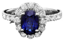 Load image into Gallery viewer, 3.20 Carats Natural Blue Sapphire and Diamond 14K Solid White Gold Ring