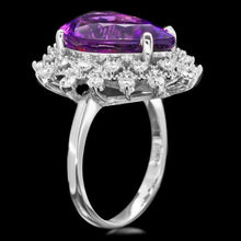 Load image into Gallery viewer, 8.10 Carats Natural Amethyst and Diamond 14k Solid White Gold Ring