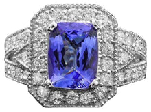 Load image into Gallery viewer, 4.30 Carats Natural Tanzanite and Diamond 14K Solid White Gold Ring