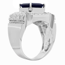 Load image into Gallery viewer, 6.30 Carats Natural Blue Sapphire &amp; Diamond 14K Solid White Gold Men's Ring