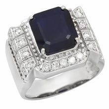 Load image into Gallery viewer, 6.30 Carats Natural Blue Sapphire &amp; Diamond 14K Solid White Gold Men's Ring