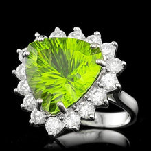 Load image into Gallery viewer, 10.90 Carats Natural Peridot and Diamond 14K Solid White Gold Ring