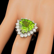 Load image into Gallery viewer, 10.90 Carats Natural Peridot and Diamond 14K Solid White Gold Ring
