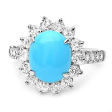 Load image into Gallery viewer, 4.50 Carats Natural Turquoise and Diamond 14K Solid White Gold Ring