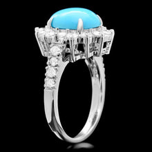 Load image into Gallery viewer, 4.50 Carats Natural Turquoise and Diamond 14K Solid White Gold Ring