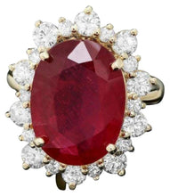 Load image into Gallery viewer, 11.10 Carats Natural Red Ruby and Diamond 14K Solid Yellow Gold Ring