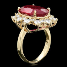Load image into Gallery viewer, 11.10 Carats Natural Red Ruby and Diamond 14K Solid Yellow Gold Ring