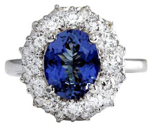 Load image into Gallery viewer, 4.25 Carats Natural Very Nice Looking Tanzanite and Diamond 14K Solid White Gold Ring