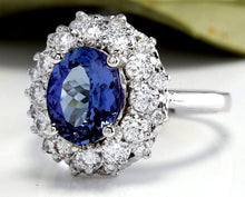 Load image into Gallery viewer, 4.25 Carats Natural Very Nice Looking Tanzanite and Diamond 14K Solid White Gold Ring