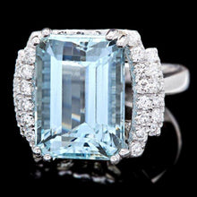 Load image into Gallery viewer, 9.50 Carats Natural Aquamarine and Diamond 14K Solid White Gold Ring