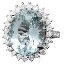 Load image into Gallery viewer, 12.90 Carats Natural Aquamarine and Diamond 14k Solid White Gold Ring