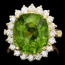 Load image into Gallery viewer, 9.70 Carats Natural Peridot and Diamond 14K Solid Yellow Gold Ring