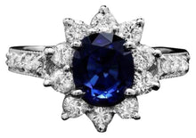 Load image into Gallery viewer, 3.30 Carats Natural Blue Sapphire and Diamond 14K Solid White Gold Ring
