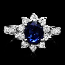 Load image into Gallery viewer, 3.30 Carats Natural Blue Sapphire and Diamond 14K Solid White Gold Ring