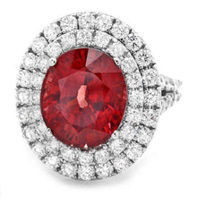 Load image into Gallery viewer, 10.40 Carats Natural Red Zircon and Diamond 14K Solid White Gold Ring