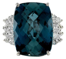 Load image into Gallery viewer, HUGE 33.40 Carats Natural Impressive London Blue Topaz and Diamond 14K White Gold Ring