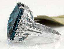Load image into Gallery viewer, HUGE 33.40 Carats Natural Impressive London Blue Topaz and Diamond 14K White Gold Ring