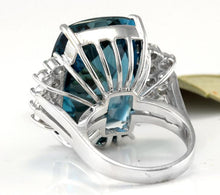 Load image into Gallery viewer, HUGE 33.40 Carats Natural Impressive London Blue Topaz and Diamond 14K White Gold Ring