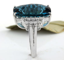 Load image into Gallery viewer, HUGE 33.40 Carats Natural Impressive London Blue Topaz and Diamond 14K White Gold Ring