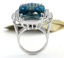 Load image into Gallery viewer, HUGE 33.40 Carats Natural Impressive London Blue Topaz and Diamond 14K White Gold Ring