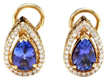 Load image into Gallery viewer, Exquisite 3.75 Carats Natural Tanzanite and Diamond 14K Solid Yellow Gold Stud Earrings