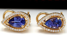 Load image into Gallery viewer, Exquisite 3.75 Carats Natural Tanzanite and Diamond 14K Solid Yellow Gold Stud Earrings