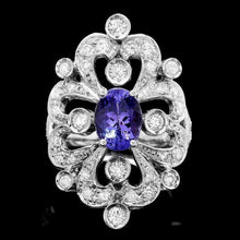 Load image into Gallery viewer, 3.00 Carats Natural Tanzanite and Diamond 14K Solid White Gold Ring