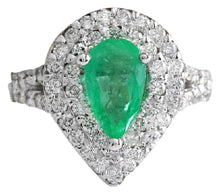 Load image into Gallery viewer, 3.50 Carats Natural Colombian Emerald and Diamond 14K Solid White Gold Ring