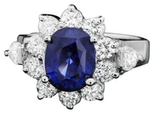 Load image into Gallery viewer, 4.10 Carats Natural Blue Sapphire and Diamond 14K Solid White Gold Ring